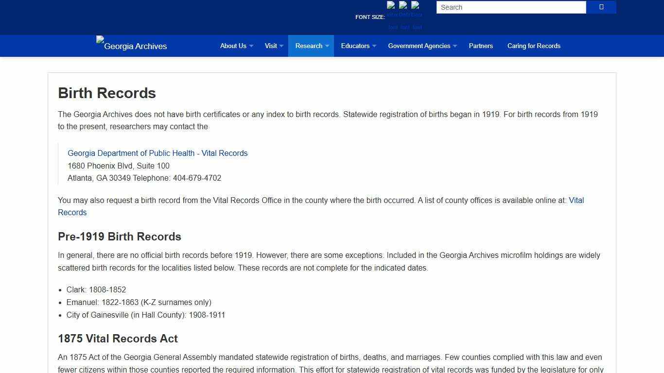 Birth Records Georgia Archives