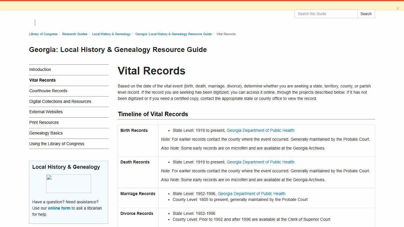 Vital Records - Georgia: Local History & Genealogy Resource Guide - Research Guides at Library of Congress